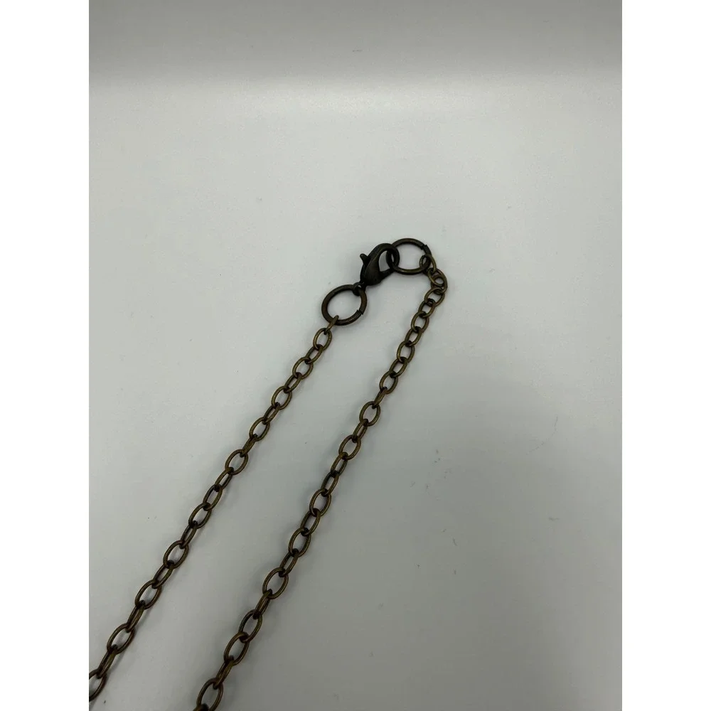 Antique Bronze Feather Pendant‎ Necklace Green Stone Lava Rock Bead Boho 22 Inch